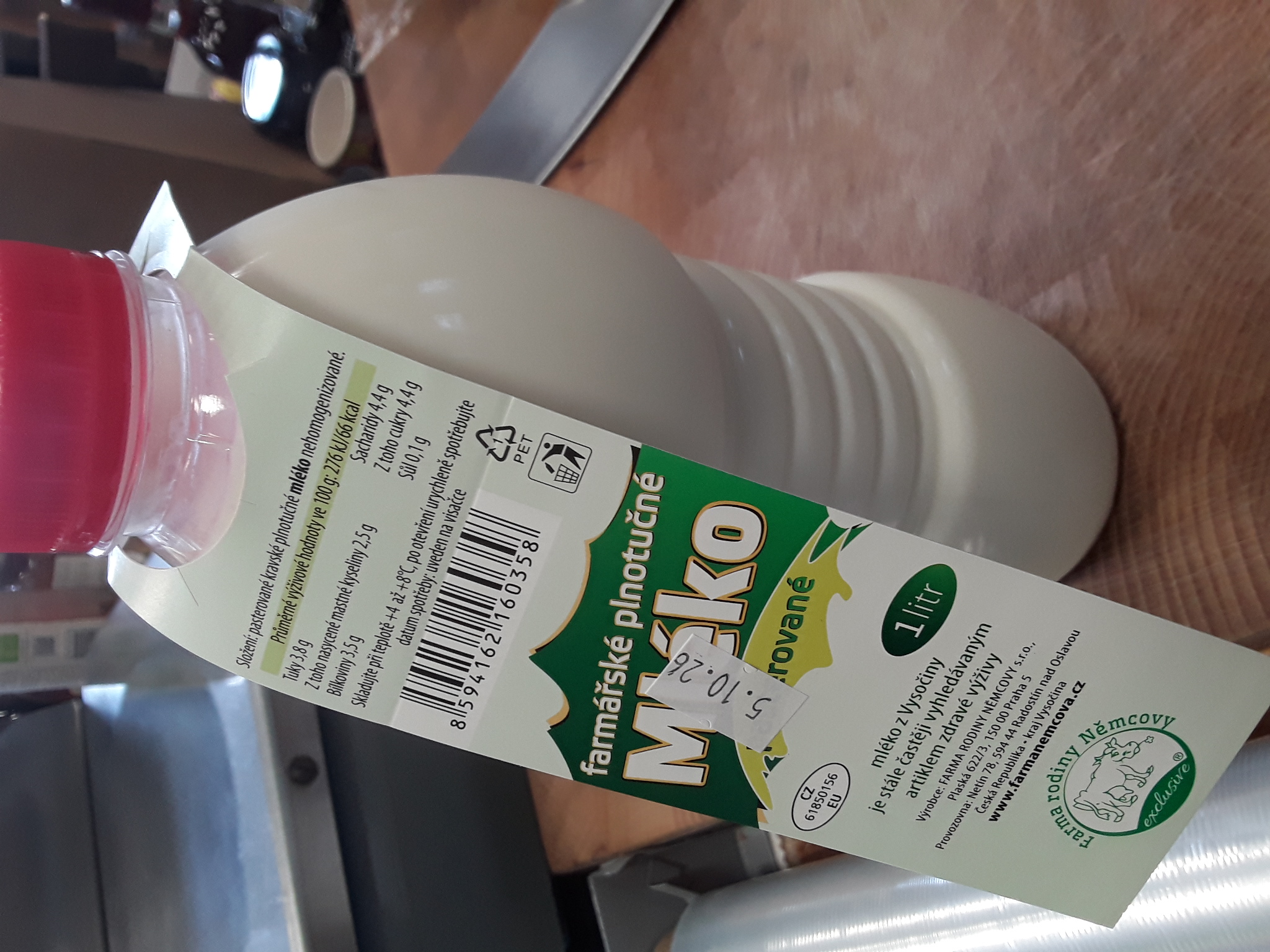 Farmářské kravské mléko 1l