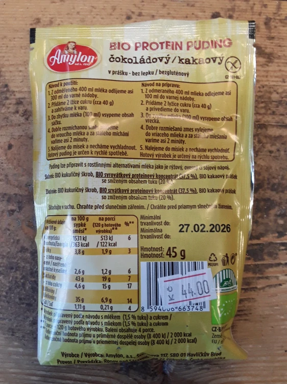 Bio protein puding čokoládový/kakaový