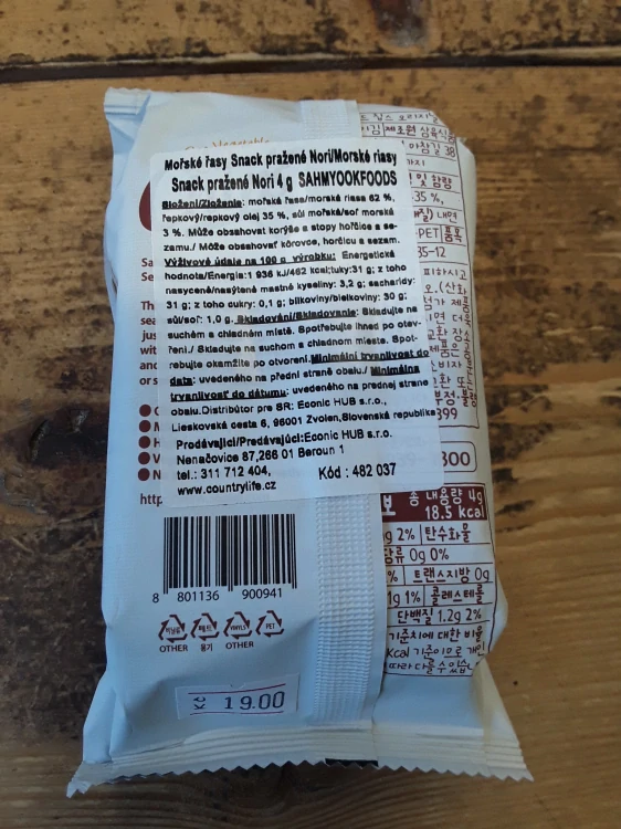 Snack pražené nori řasy
