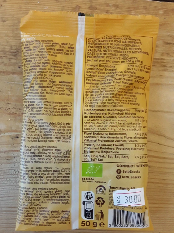 Ovesné tyčinky slané s kurkumou bio