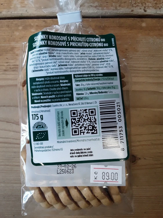 Sušenky kokosové s příchutí citronu bio