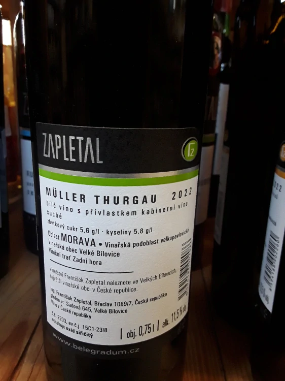 Müller Thurgau kabinetní víno 2022 suché