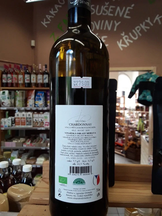 Bio víno Chardonnay pozdní sběr 2020 suché