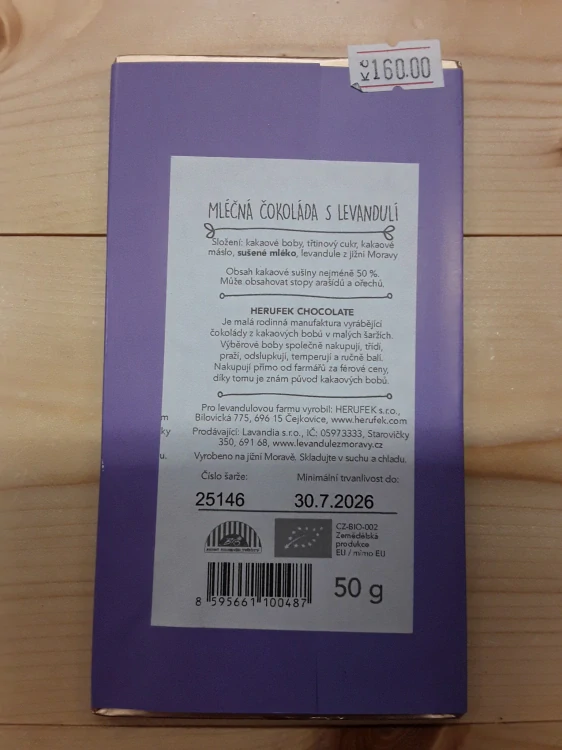 Mléčná čokoláda s levandulí
