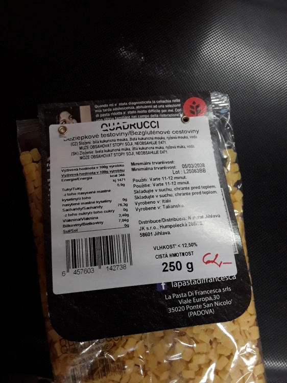 Bezlepkové těstoviny Quadrucci