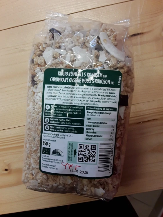 Křupavé müsli s kokosem bio