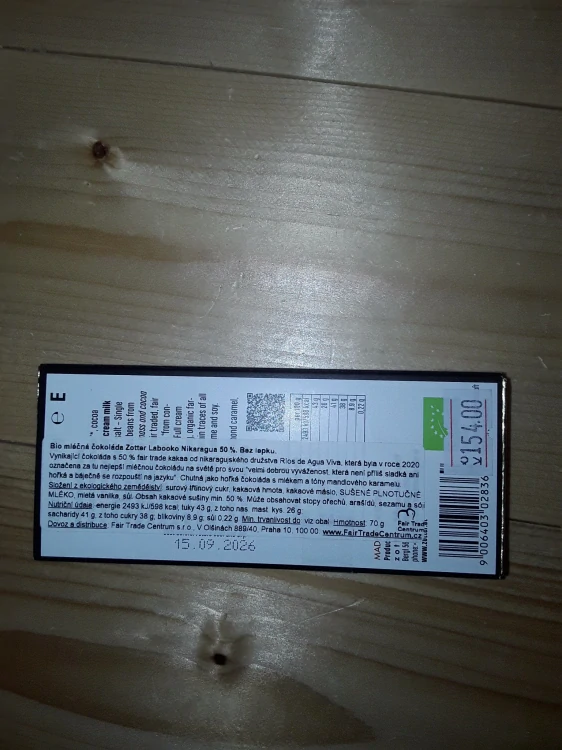 Byl mléčná čokoláda zotter Labooko Nikaragua 50%. Bez lepku