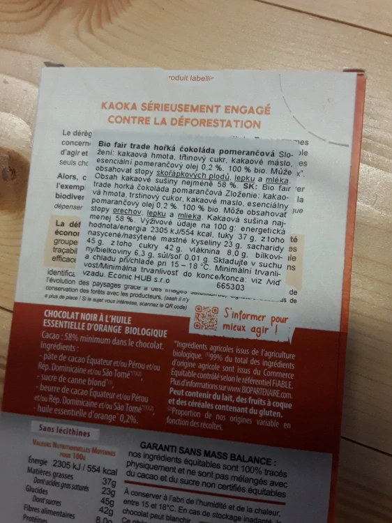 Bio fair trade hořká čokoláda pomerančová