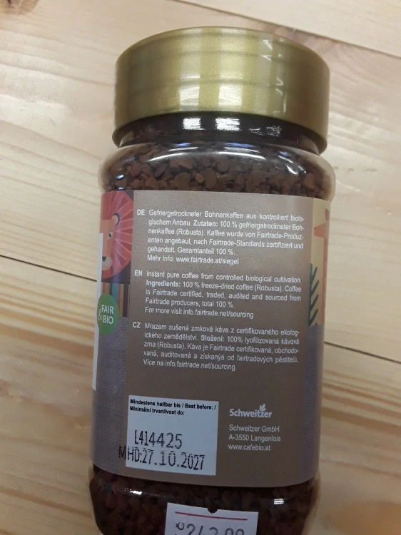 Mrazem sušená zrnková káva bio