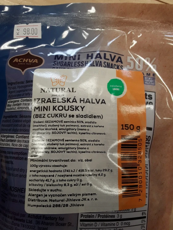 Izraelská halva mini kousky bez cukru se sladidlem 