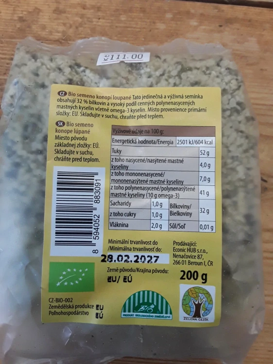 Konopné semínko bio - loupané