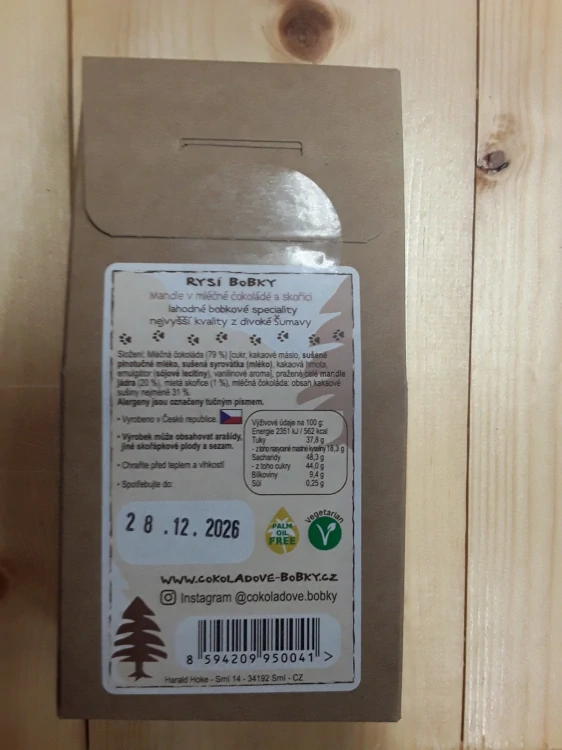 Rysí bobky - mandle v mléčné čokoládě a skořici