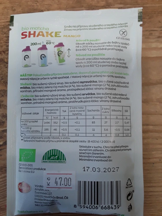Bio matcha shake mango