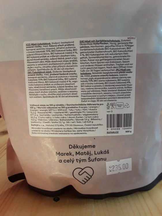 Bezlepkové müsli čokoládové 
