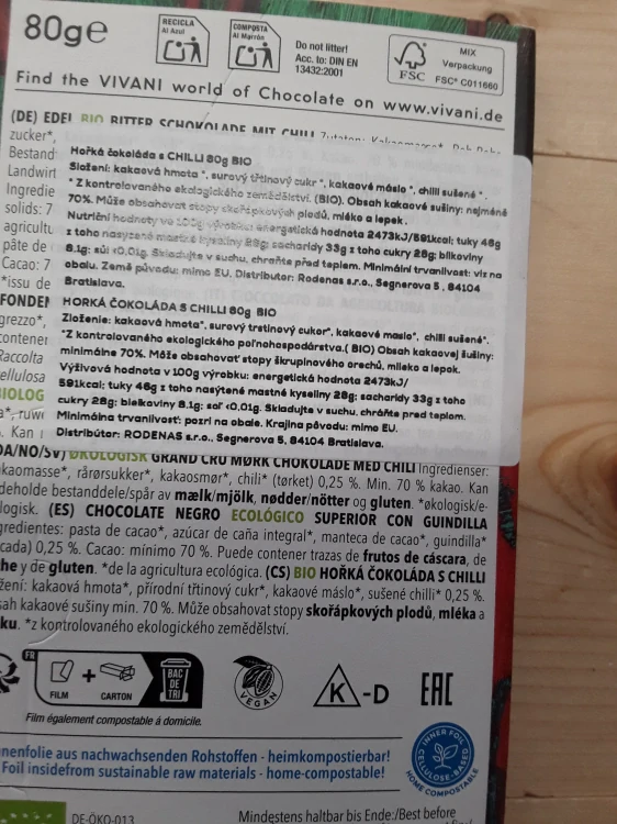 Hořká čokoláda s chilli bio