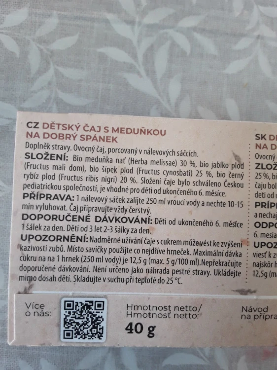 Bio meduňkový čaj dětský