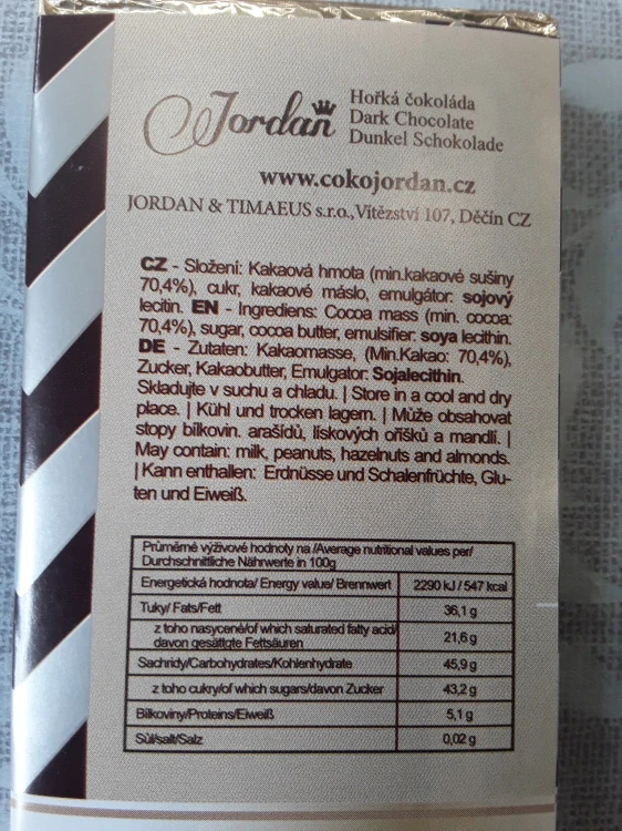 Jordan hořká čokoláda 70%