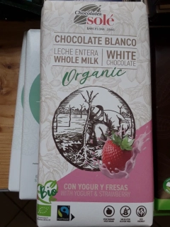 Bio fair trade bílá čokoláda s jogurtem a jahodami